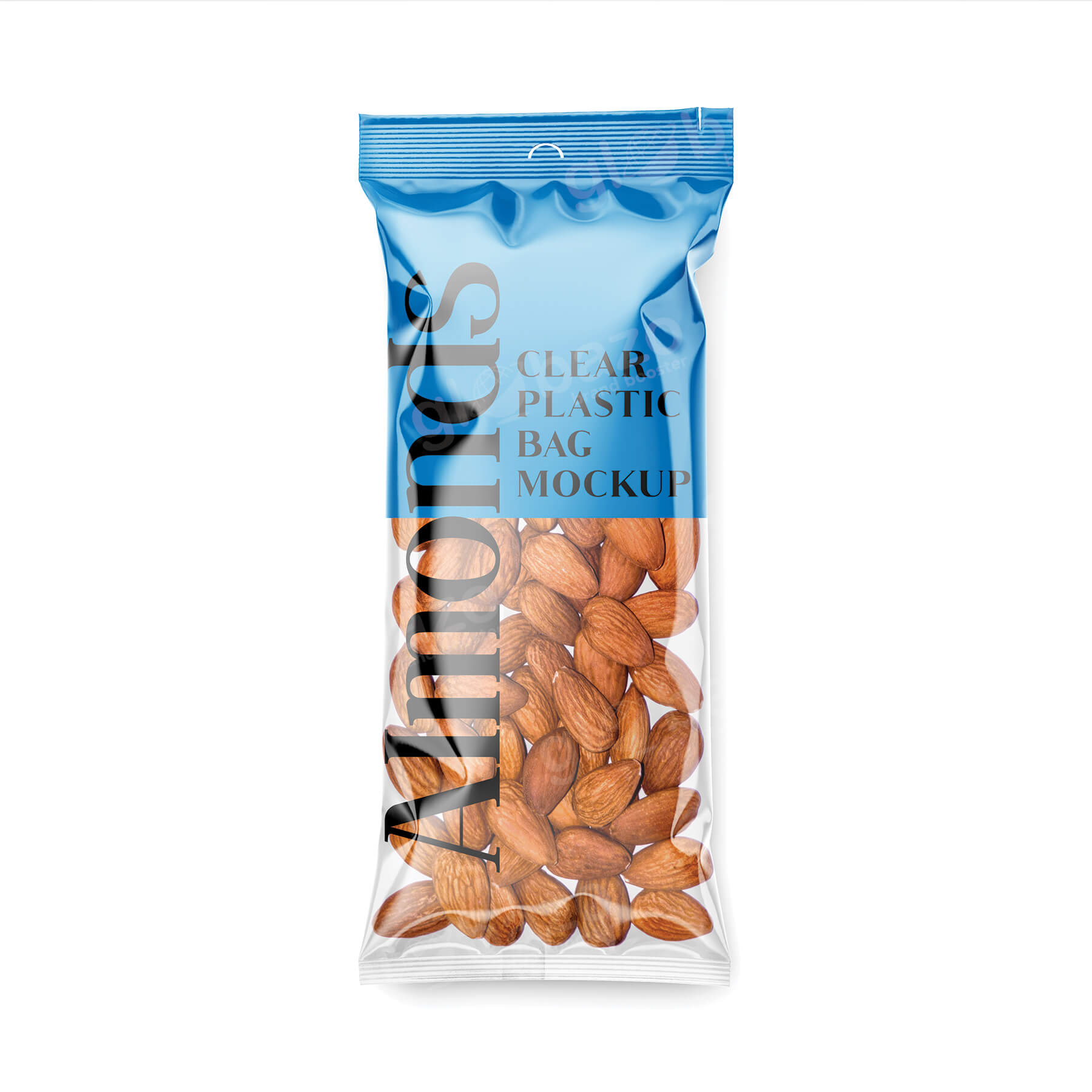 Glossy Clear Plastic Snack Pack Mockup with Almonds (pkg-180)