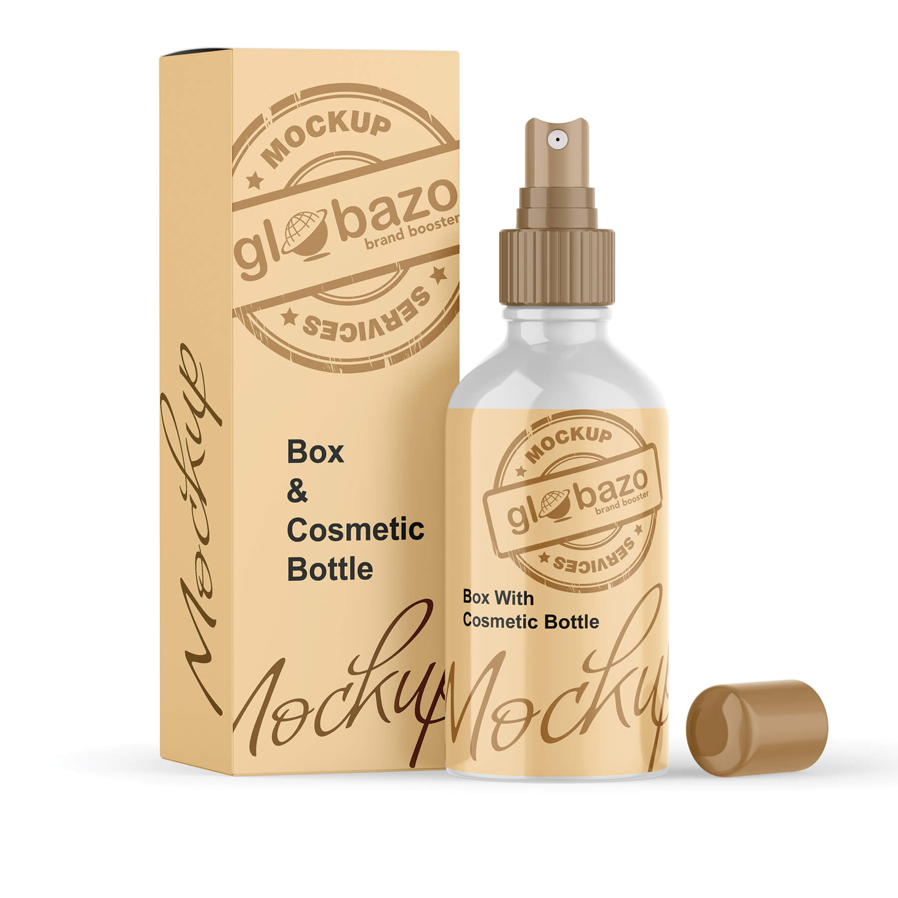 Box & Cosmetic Bottle Mockup (pkg-341)