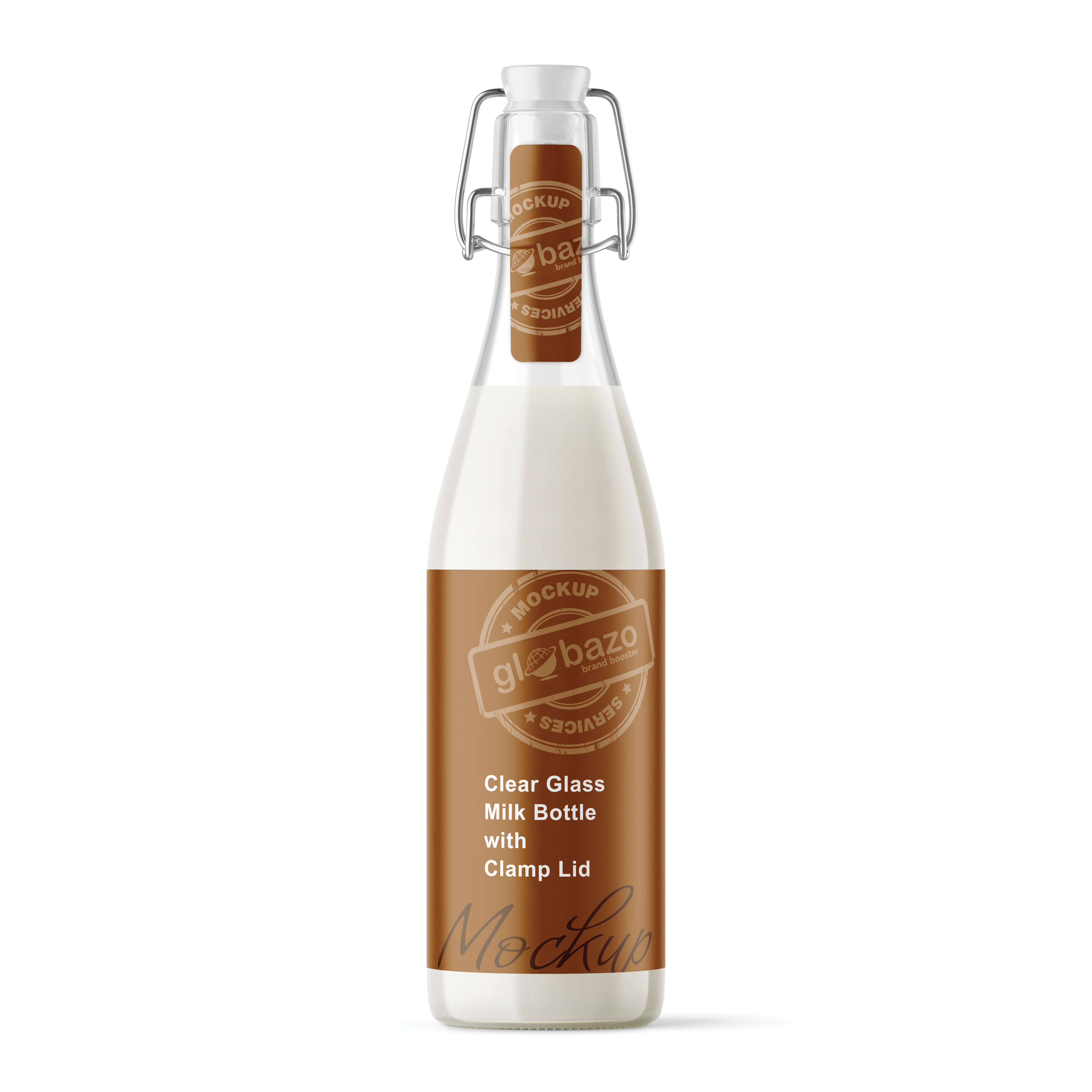 Clear Glass Milk Bottle with Clamp Lid Mockup (pkg-674)