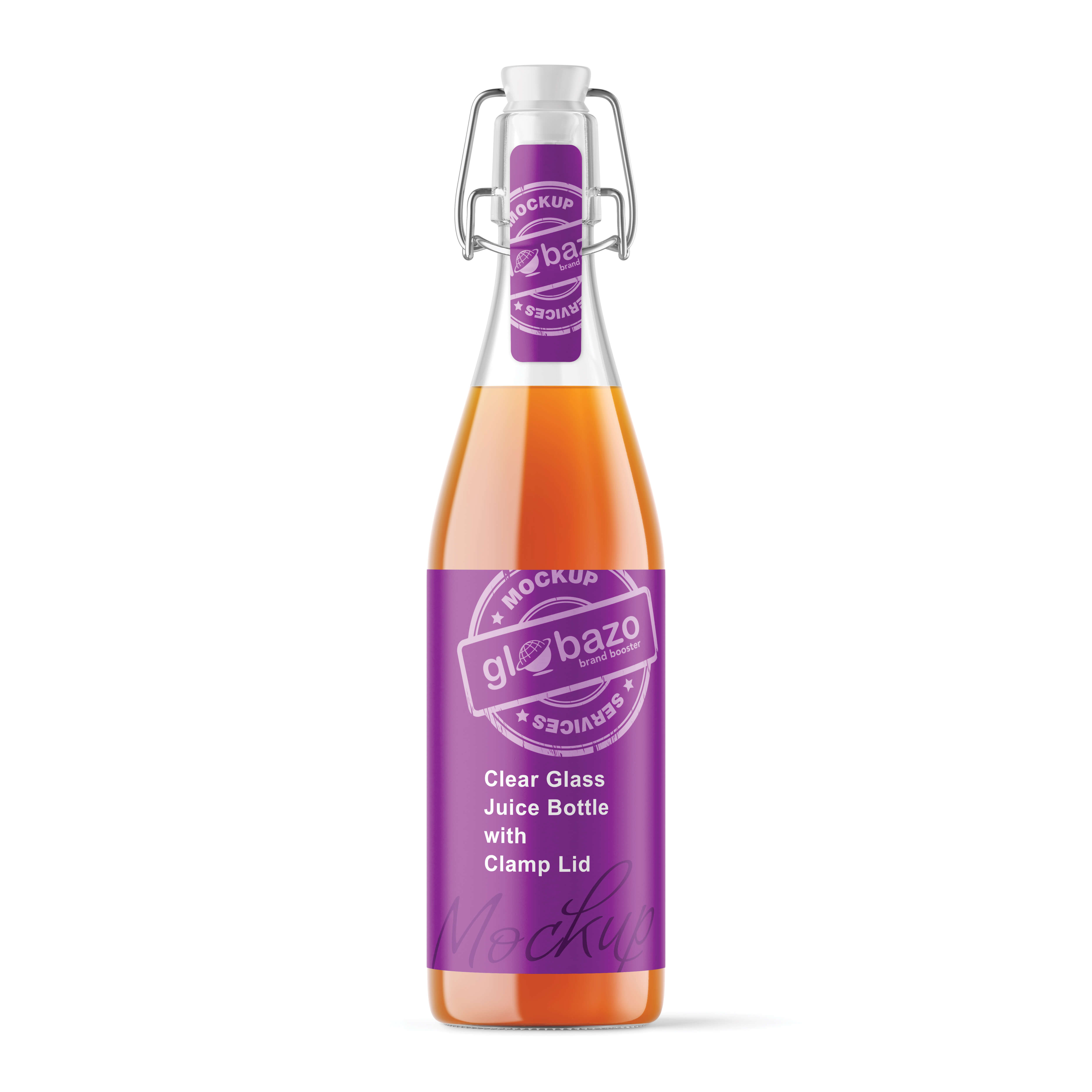 Clear Glass Juice Bottle with Clamp Lid Mockup (pkg-675)