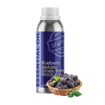 Blueberry Essential Oil Metallic Glossy Bottle Mockup (pkg-903)