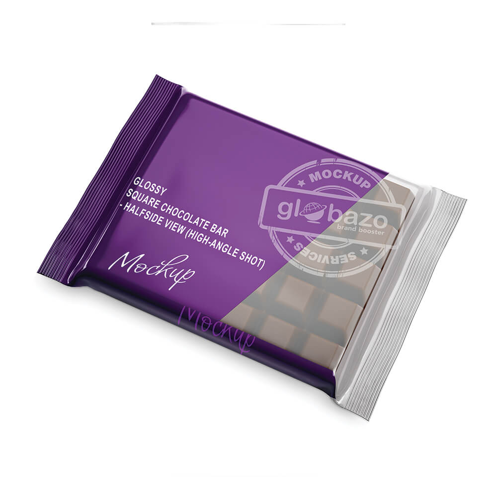 Glossy Square Chocolate Bar Mockup Halfside View High Angle Shot (pkg-969)