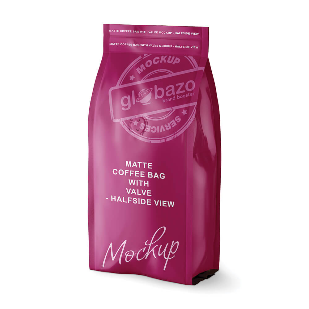 Matte Coffee Bag With Valve Mockup Halfside View (pkg-974)