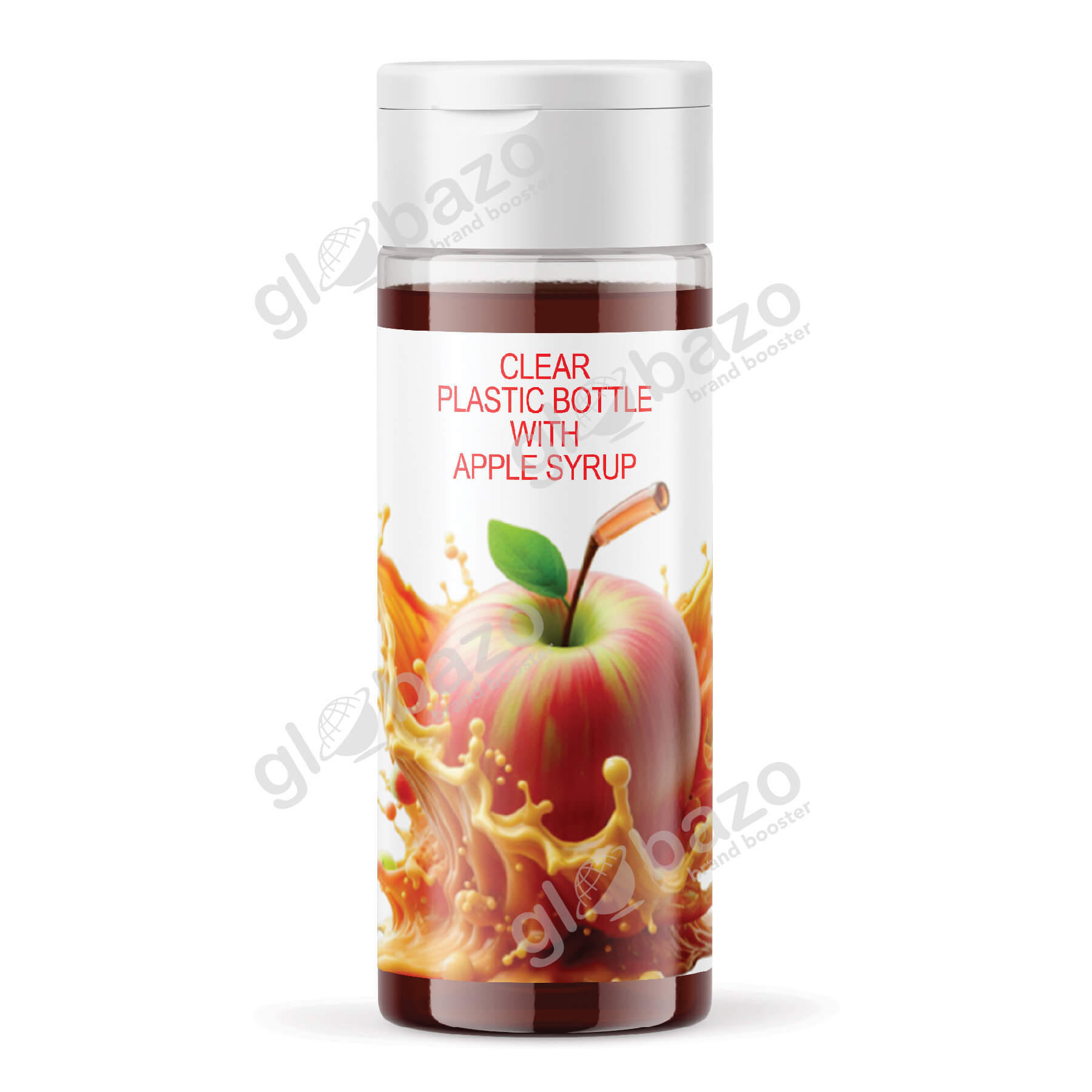 Clear Plastic Bottle with Apple Syrup Mockup (pkg-45)