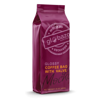 Glossy Coffee Bag With Valve Mockup Half Side View (pkg-542)
