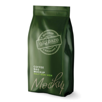 Matte Coffee Bag With Valve Mockup Halfside View (pkg-553)