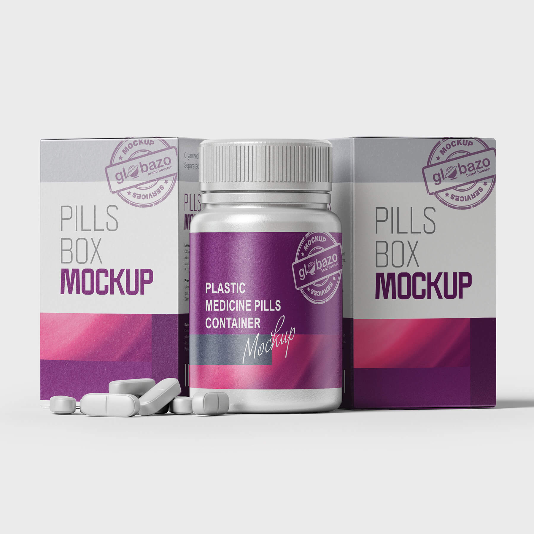 Plastic Medicine Pills Container with Box Mockup (pkg-704)