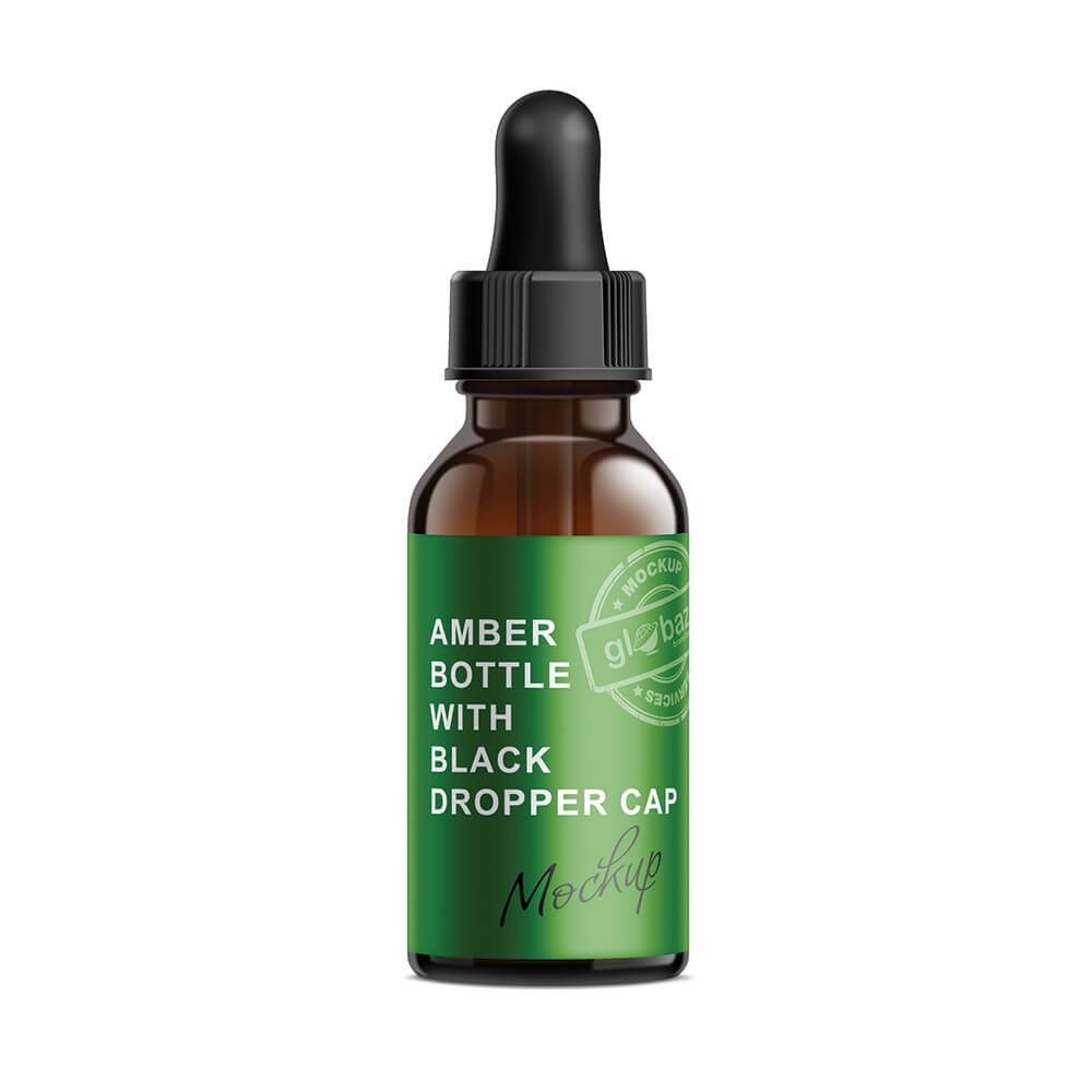 Amber Bottle With Black Dropper Cap Mockup (pkg-851)