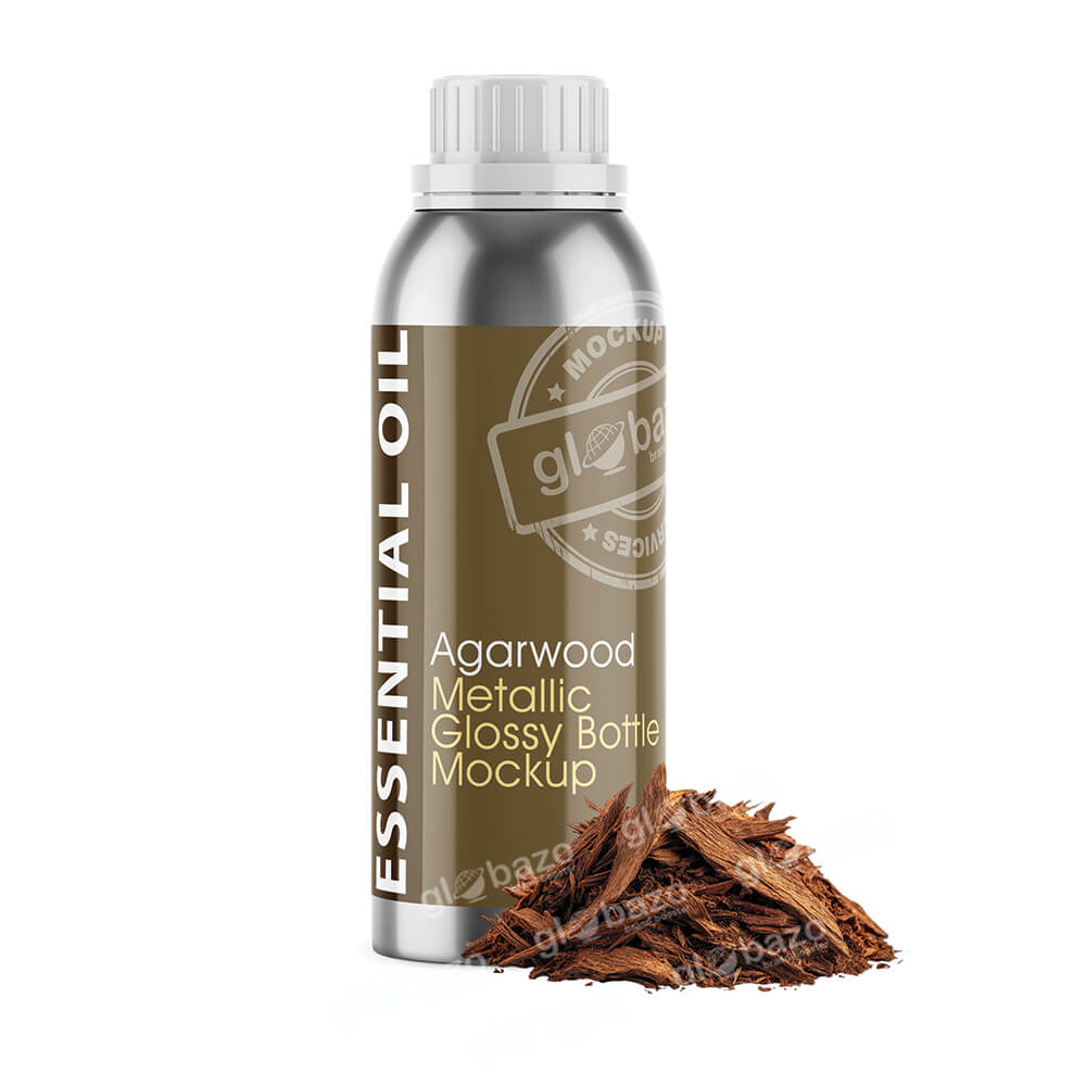 Agarwood Essential Oil Metallic Glossy Bottle Mockup (pkg-902)