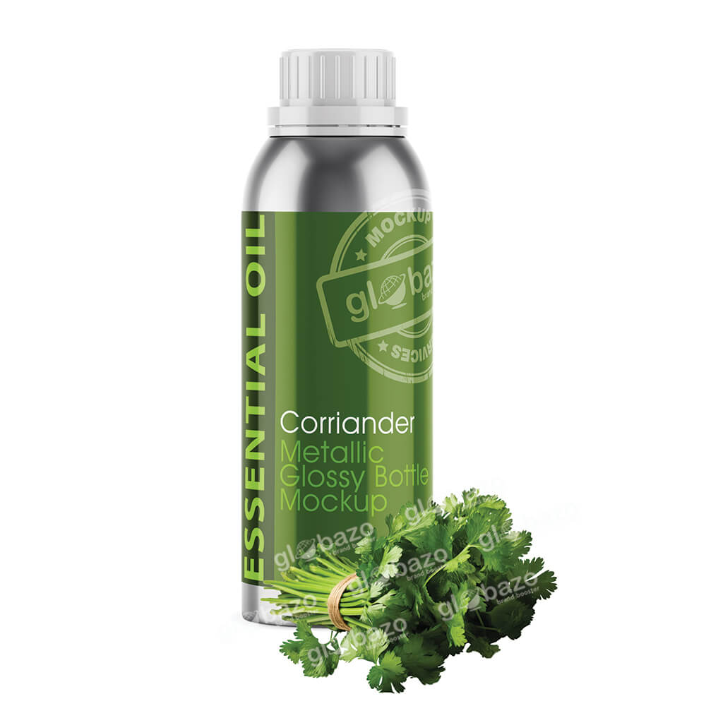 Corriander Essential Oil Metallic Glossy Bottle Mockup (pkg-910)