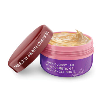 Open Glossy Jar With Cosmetic Gel Mockup High Angle Shot (pkg-1059)