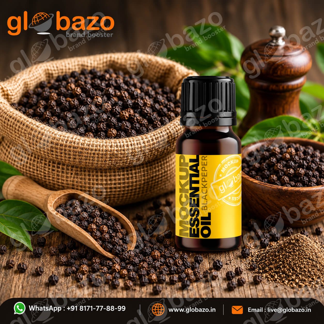Black Pepper Essential Oil Rustic Advertisement (ess-57)