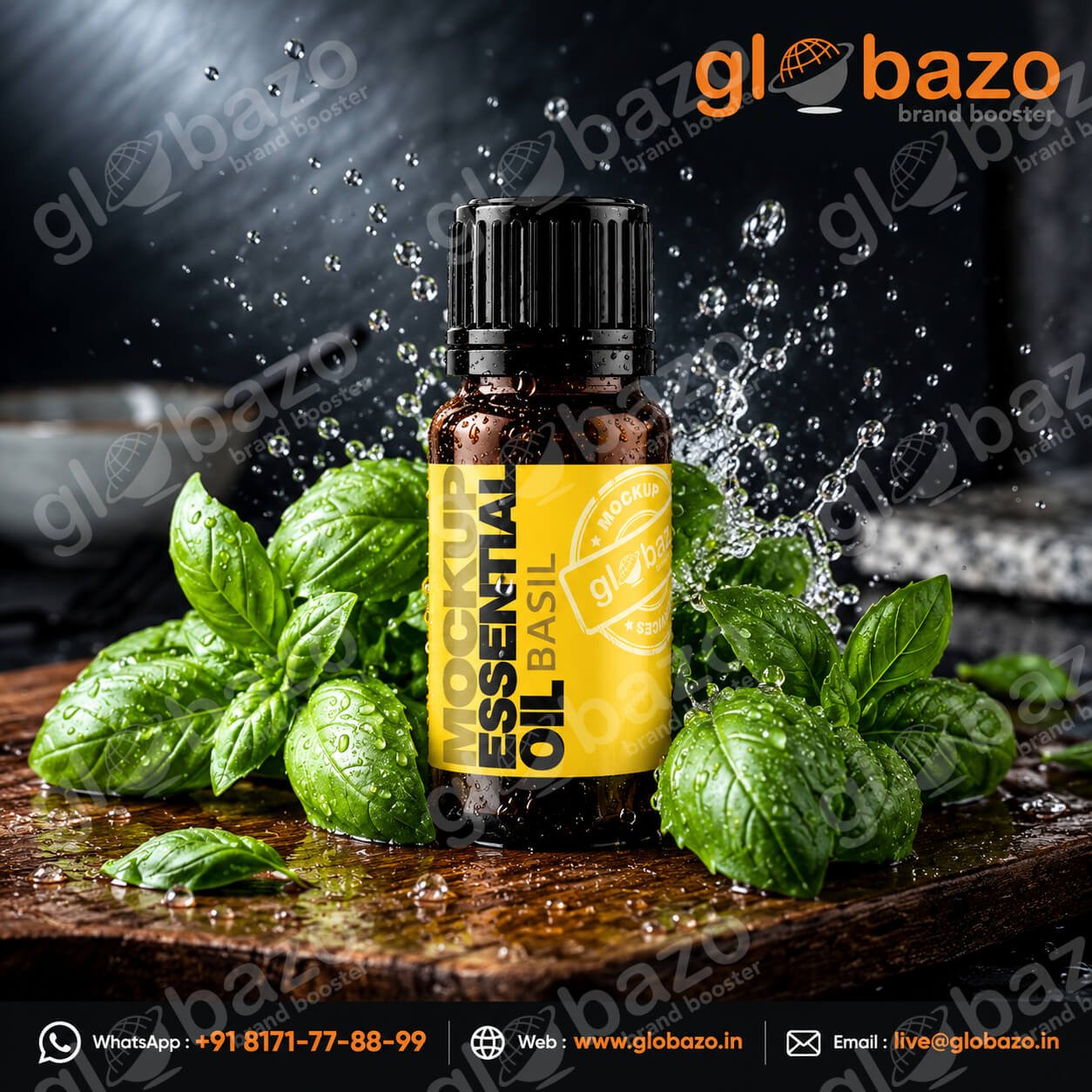 Basil Essential Oil Splash Mockup (ess-68)