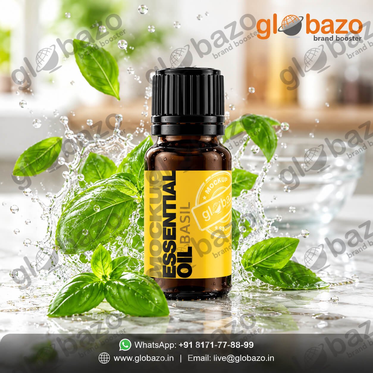 Basil Essential Oil Splash Mockup (ess-70)