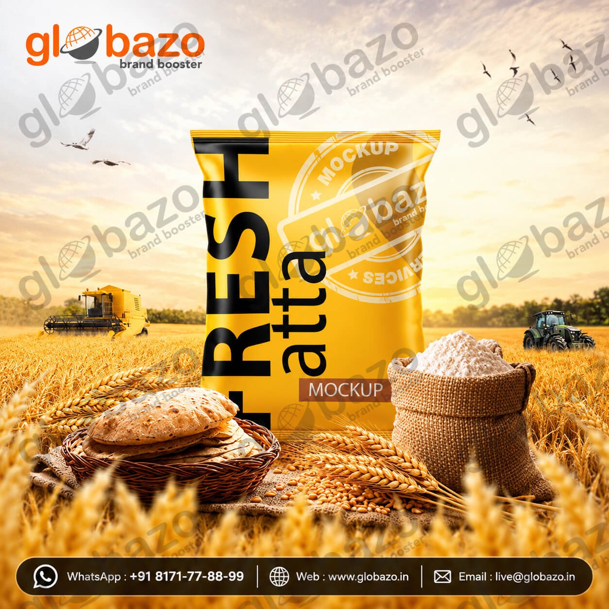 Fresh Atta in a Golden Wheat Field Mockup Creative (rap-14)