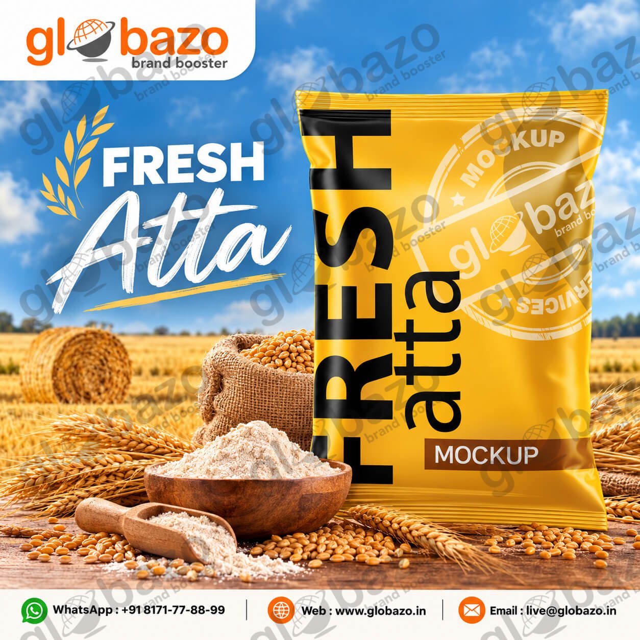 Fresh Atta in a Golden Wheat Field Mockup Creative (rap-15)